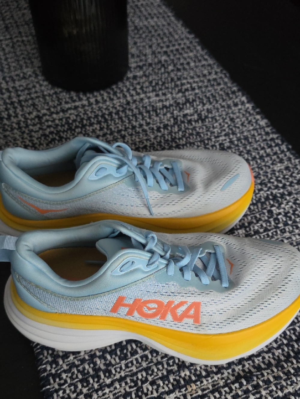 Hoka Women's Light Blue and Yellow Running Sneakers with Coral Logo